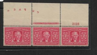Us Scott 324 2c Louisiana Purchase Strip Of 3 W/plate And Imprint 1904
