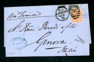 1875 London To Italy Cover 4d Plate 14 (s285)