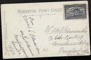 5c Quebec On 1908 Champlain Post Card To Germany Overpayment