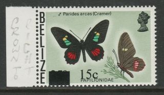 Belize 1979 15c On 35c Butterfly With Crown To Right Of Ca Sg 487w Mnh.