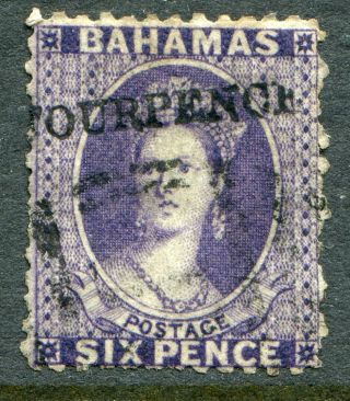 Bahamas 1883 4d On 6d Sg 45 (cat.  £400) Perf.  Faults