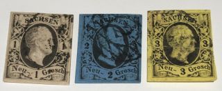 Germany Sachsen 3 Old Stamps 1,  2,  3 Groschen