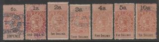 Fiji Qv 1883 Revenue Stamps 7 Values 6d - 10/ -
