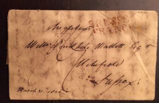 Rare 1826 Stampless Cover From Germany To England Marked Bruese - Franco In Red