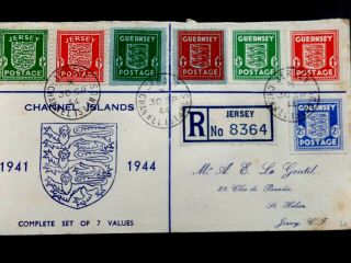 Jersey 1941 Registered Cover With Complete Set Of J & G Arms Stamps Inc Banknote