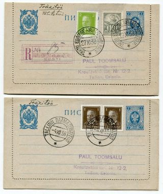 Estonia - Postal Stationery 1938 - Uprated Lettercards Inc Registered -