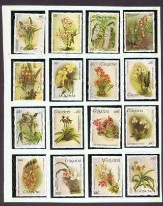Guyana 1980s Orchids Series 1,  16 Different Unmounted Stamps Mnh