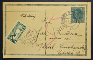Czechoslovakia Austria 1919 Unusual Tax/porto Card Vinohrady To.  Look,  Csr,  Cssr