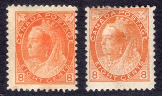 Canada 1898 - 1902 Qv Numerals 8c Shades X 2 M,  Sg 161,  162 Cat £250