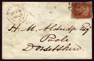 1d Red Imperf S/g 8 - Plate 33 On Cover (1843) Cancelled With Dublin M/c Type Ii