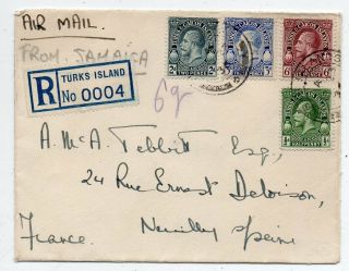 1936 Turks & Caicos Islands To France Cover Via Jamaica,  Stamps