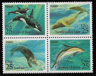 Scott 2508 - 11 Us Stamp 1990 25c Sea Creatures Mnh Block Of 4 4m