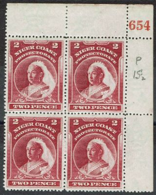 Niger Coast 1897 Qv 2d Block With Number / Wmk Crown Ca Perf 15.  5 - 16