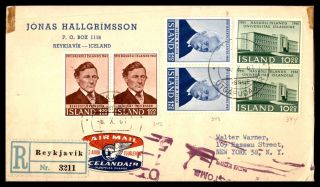 Iceland Air 1961 Airmail Etiquette Tied On Registered Cover To Us York