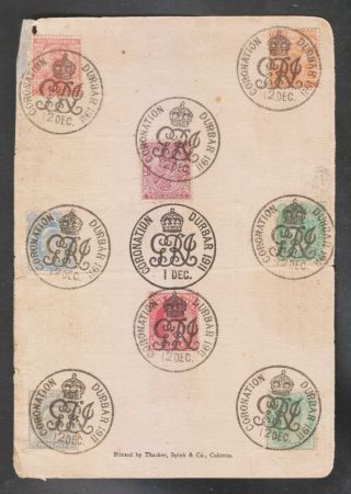 India 1911 Coronation Durbar Qv To Kgv.  8 Stamps On Card.