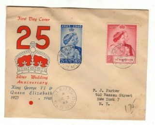 1949 Royal Wedding Silver Anniversary St.  Kitts Nevis First Day Cover