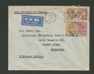 1935 Great Britain Air Mail Cover To Argentina Paris Transit Cancel