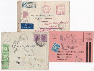 1941/58 2 Covers & Card To/from India/uk Redirected & 2 With Postage Due Stamps