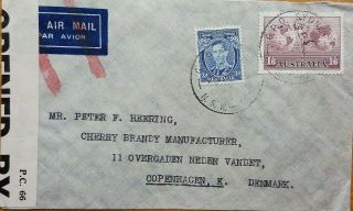 Australia 1939 Airmail Cover To Denmark,  British Opened By Censor Pc 66 Label