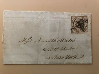 1844 Cover American Letter Mail 5l2 Stamp On Folded Letter