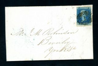 London To Beverley 1845 Cover With 2d Blue (sg 14) (s133)