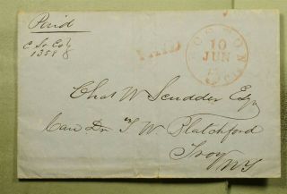 Dr Who 1846 Boston Ma Stampless Folded Letter Postage Paid C132156