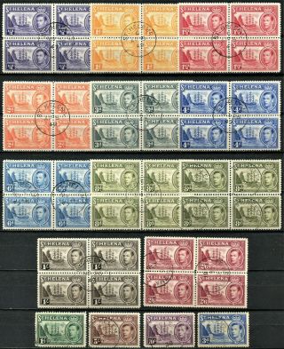 St Helena 1938 Issue,  Sg 131 - 140,  Some In 4 Blocks,  Cv £150
