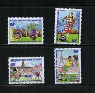 R051 Ivory Coast 1998 Football Soccer Flags 4v.  Mnh