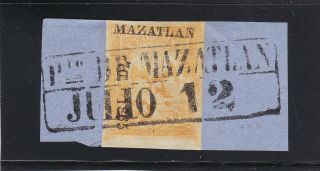 Mexico Mazatlan Scott 23 Period 4 Consignment 70 - 1865 On Piece Full Box Cancel