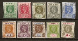 Gambia 1921 Definitive Set Sg108 - 117 Cat£110