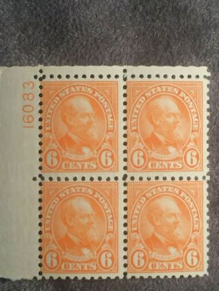Scott Us 587 1923 - 26 6c Perf.  10 Plate Block Of 4 Stamps Mnh