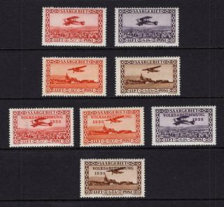 Saar 1928 - 34 Air Mail Sets - Og Mh - Sc C1 - C8 Cats $86.  00