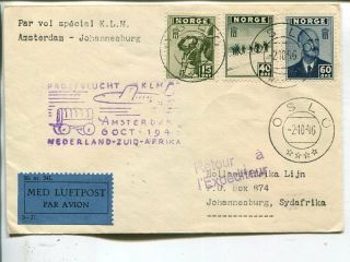 Norway First Flight Cover Amsterdam - Johannesburg 2.  10.  1946