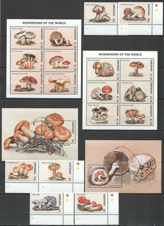 J496 Grenada Flora Nature Mushrooms Of The World 2kb,  2bl,  1set Mnh