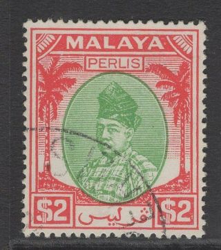 Malaya Perlis Sg26 1951 $2 Green & Scarlet Fine