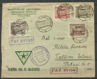 Poland,  1932,  Air Mail Cover From Warszawa To Tallinn,  Fi:115c