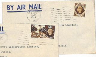 Kk238 1949 Gb Kgvi 1s Rate By Air Mail Cachet Covers{2} Usa Olympics