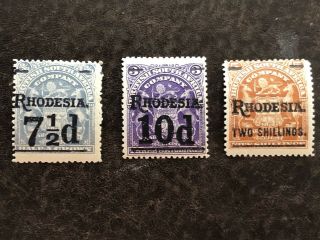 Rhodesia 1909 Sg116.  117.  118.  Surcharged Mnh