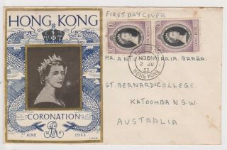 (k160 - 13) 1953 Hong Kong Qeii Coronation 10c X2 Stamps To Australia (m)