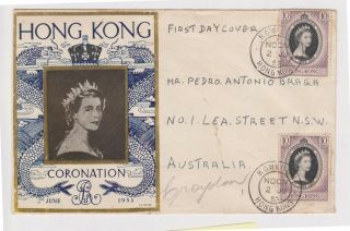 (k160 - 14) 1953 Hong Kong Fdc Qeii Coronation 10c X2 Stamps To Australia (n)