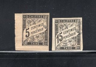 Lot 2 Old 1884 French Colonies Imperf 5c/15c Postage Due Stamps Scott J5/j7