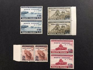 Poland 1944 Government In Exile,  Monte Cassino Overprints,  Set Of 4 Mnh