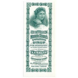 Mother Seigel’s Digestion Curative Syrup,  Waterlow & Sons,  London,  Label Proof
