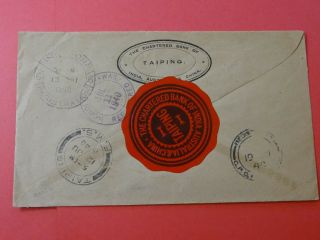 Registered 1940 Cover Chartered Bank Taiping to First Natl Bank of Honolulu 3