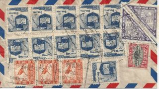 1940 La Paz Bolivia Airmail Bank Cover With 17 Stamps To Philadelphia