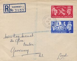 Guernsey 1951 Festival Fdc,  Registered From Les Gravees