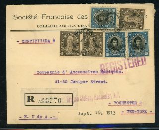 Chile Postal History: Lot 2 1913 Reg 42c Franking To Rochester Ny $$$