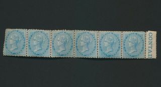 India Stamps 1865 Qv 1/2a Pale Blue,  Wmk Elephant Die I,  Sg 55 Strip 6 Mog Vf