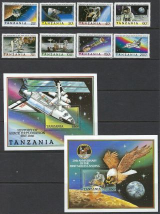 Space:1989 Tanzania 20th Anniversary 1st Moon Landing Set,  Ms (2) Sg678 - 85,  Ms Mnh