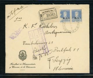 Argentina Postal History: Lot 2 1931 Reg M.  J.  I.  Official La Plata - Leipzig $$$